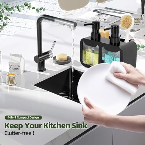 Kitchen Soap Dispenser,Hand and Dish Soap Dispenser and Spong Caddy with Brush Holder,3 in 1 Countertop Organizer for Kitchen Sink(Black) - Cosy Home Interiors Kitchen Soap Dispenser,Hand and Dish Soap Dispenser and Spong Caddy with Brush Holder,3 in 1 Countertop Organizer for Kitchen Sink(Black) - Image 6