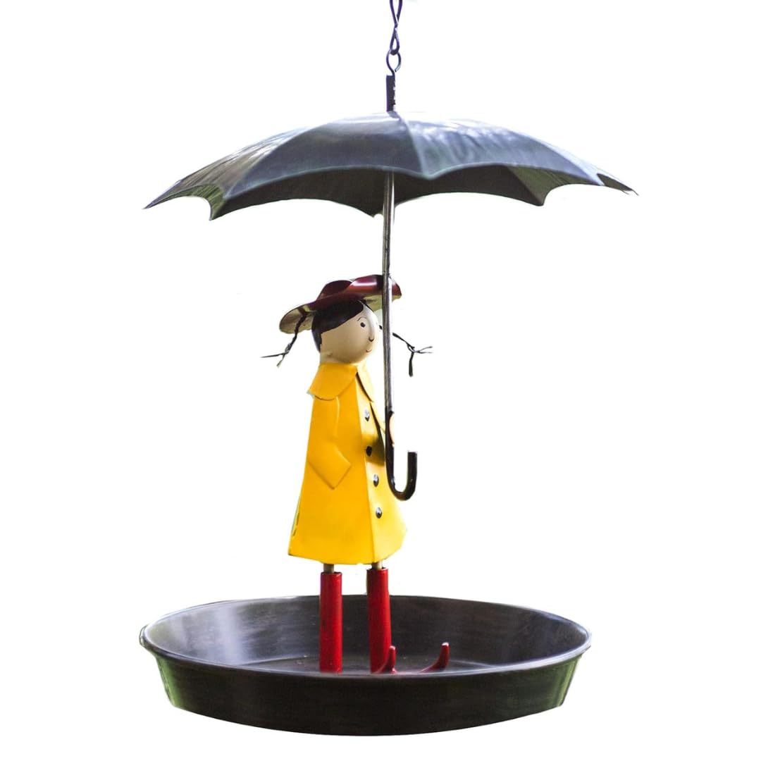 Garden Mile Hanging Metal Bird Feeder, Decorative Umbrella Girl Bird Seed Tray for Garden - Image 4