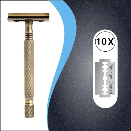 Image of Pearl Shaving Double Edge Close Comb Safety Razor (SS-01 CC (Antique Brass)) -Shaving Razor for Men | Classic & Traditional Shaving Kit for Men | Premium Blade razors for Diwali Gift Options