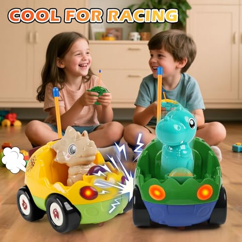 2-Pack Remote Control Dinosaur Toy Car for Kids - Birthday Gifts for Boys Toddlers Ages 18+ Months, 2 3 4 5 Year Old, Dino RC Vehicle with Lights and Music - Image 5