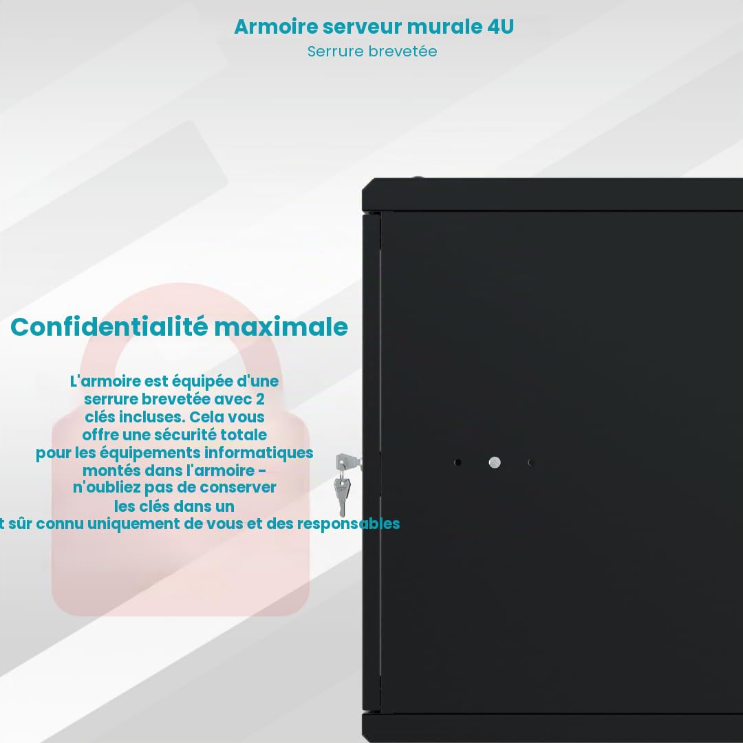 Armoire Réseau 19 Pouces - Baie Informatique 4U - Baie de Brassage pour Montage Mural - Capacité de Charge 40 kg - Profondeur 350 mm - Armoire Informatique - Noir