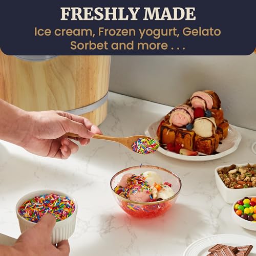 Elite Gourmet EIM916 Old Fashioned 6 Quart Vintage Wood Bucket Electric Ice Cream Maker Machine Appalachian, Bonus Classic Die-Cast Hand Crank for Churning, Uses Ice and Rock Salt by Elite Gourmet - Image 5