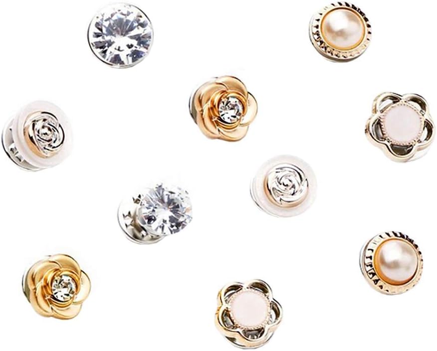 10-Pack Women Shirt Brooch Buttons Lapel Pins Novelty Suit Vest Safety Buckle Metal Tie Tacks Pin Back Clutch