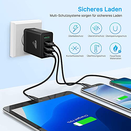 USB-Ladegeraet-33W-QC-30-USB-Netzteil-High-Speed-ladeadapter-4-Port-Schnellladegeraet-Mehrfach-USB-ladestecker-fuer-Samsung-Galaxy-A51-A50-S21-S20-S10-S9-S8iPhone-13-12-11-Pro-XR-XHuawei-P30-P20
