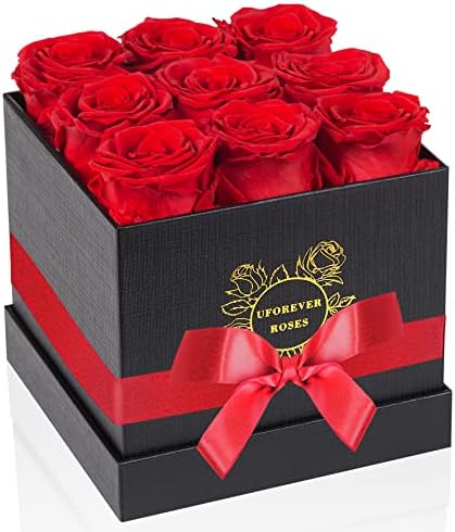 UFOREVER ROSES Preserved Roses in a Box Valentines Day Gifts for Her Mothers Day Roses, Flowers for Delivery Prime, 100% Real Roses That Lasts for Years, Christmas Day, Birthday (Red)