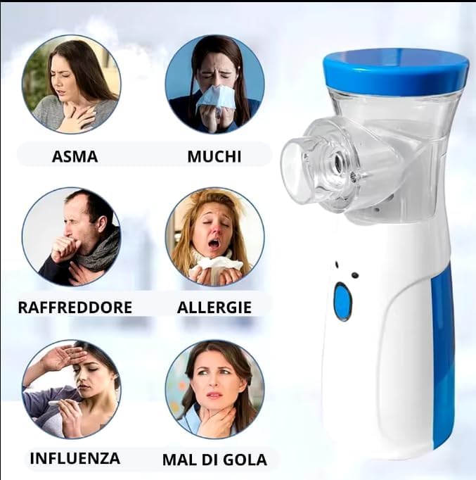 Nebulizzatore Portatile Silenzioso, Inalatore con Maschere per Adulti e Bambini, USB Ricaricabile