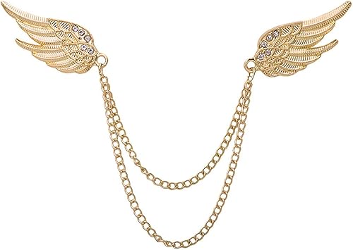 Broche de cadena con borla y alas de ángel, pin de solapa de plumas de metal con diamantes de imitación, pasador de traje para mujer y hombre,