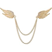 Angel Wings Tassel Chain Brooch Collar Pins. Rhinestone Metal Feather Lapel Pin, Suit Coat Breastpin for Women Mens Accessories