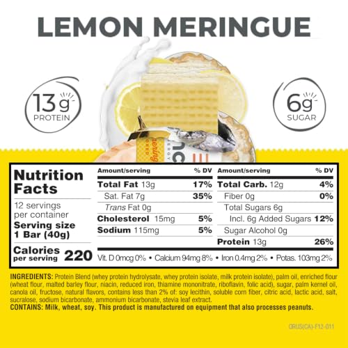 Image of Power Crunch Lemon Protein Bars, Lemon Meringue, 12 Ct, 1.4 oz Each