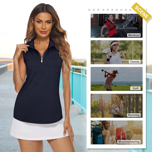 Image of Koscacy Women's Sleeveless Golf Tennis Polo Shirts Zip Up Dry Fit Workout Tank Tops Athletic Shirt