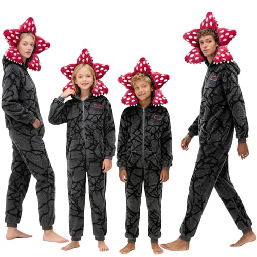 2026 Nouveauté Costume Unisexe Flanelle Petal Hooded Combinaisons Fête effrayante Choses Costumes Gris Pyjama Corail Chapeaux Jeu de Rôle Noël Peluche Une Pièce Vêtements de Nuit Manches Longues