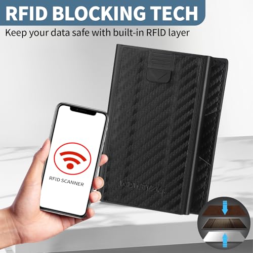 Mens slim Wallet，with RFID Shielding, Holds 9 Cards Easily, metal wallet， card wallet for Men, Minimalist Wallet For Men, Made of aluminum and Pu Synthetic Leather, Includes Cash clip (Carbon Black)4