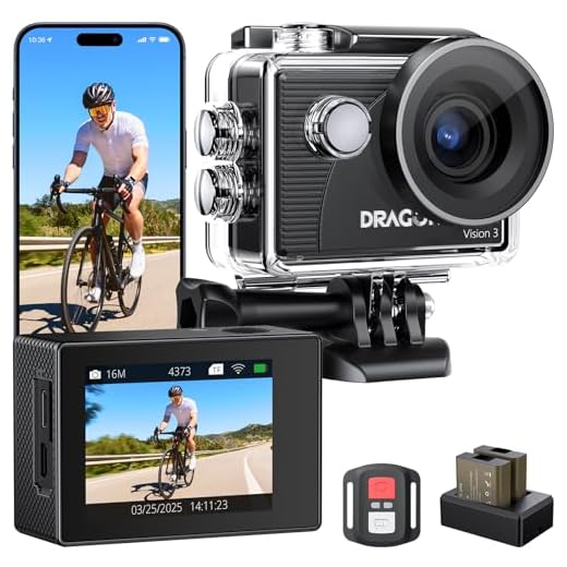 Dragon Touch 4K Action Camera 16MP Vision 3 Underwater Waterproof Camera 170° Wide Angle WiFi Sports Cam with Remote 2 Batteries and Mounting Accessories Kit