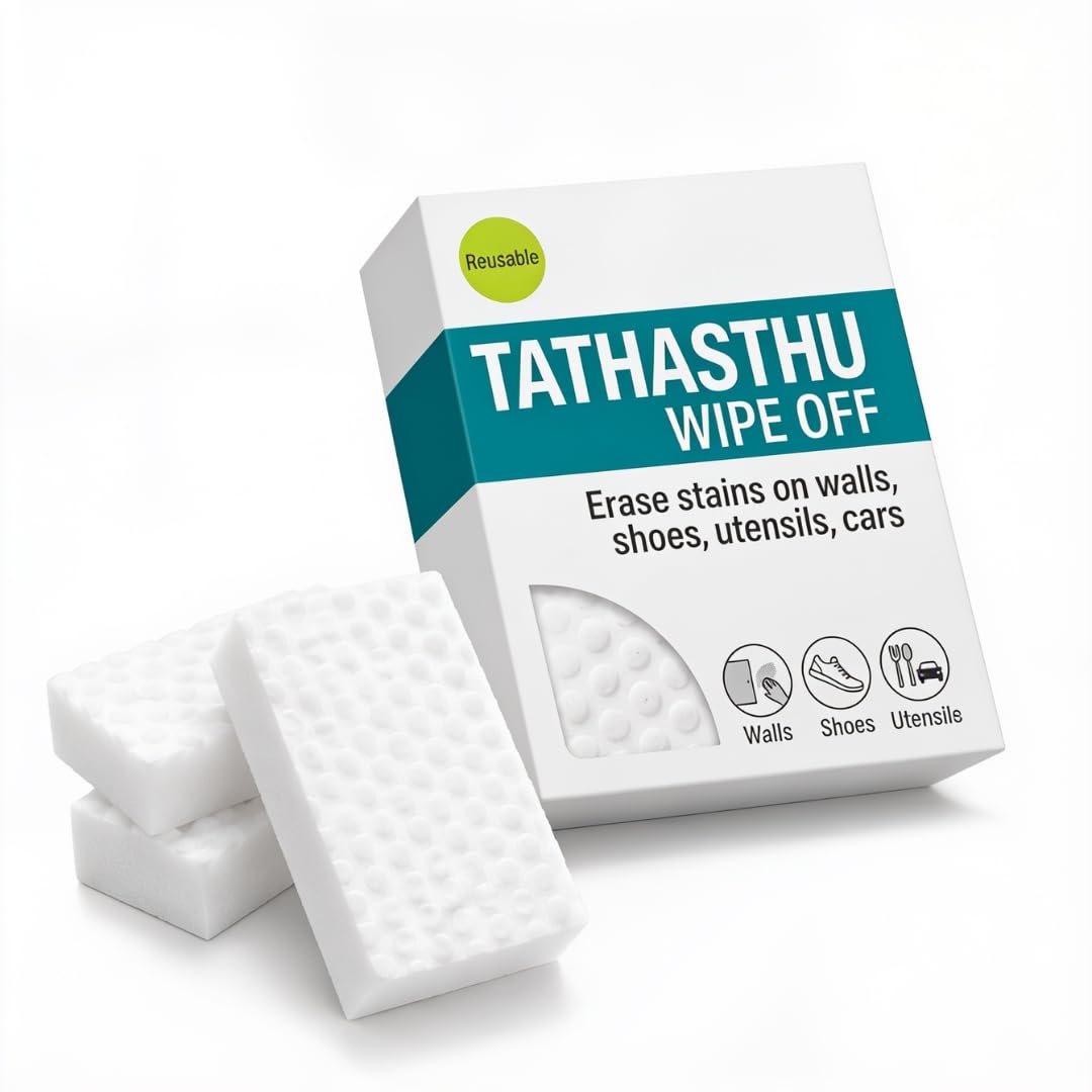 Tathasthu Wipe Off | Multi-Surface Cleaning Sponge| Pack of 4 | Chemical Free,Multi-Purpose Wipe for Effortless Cleaning of Kitchen,Bathroom,Walls,Shoes & More Tough on Stains,Gentle on Surface-image-40