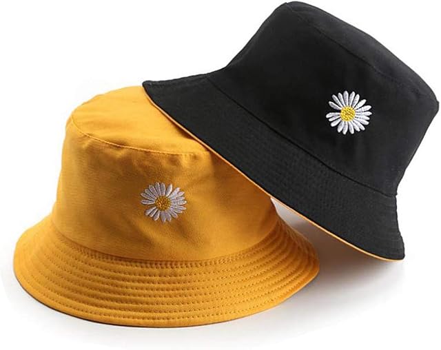 gENEniC Fashion Daisies Print Bucket Hat, Unisex Four Seasons Fisherman Cap,Foldable Double-Sided Outdoor Casual Sun Hat