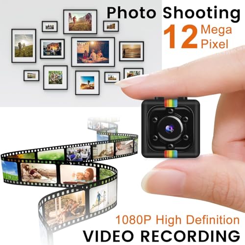 Image of Mini Camera Wireless, 1080P No WiFi Security Camera, Small Cameras with 32GB TF Card, Wide Angle, Night Vision, 360 Rotating Bracket, Clip or Screw in, for Travel / Indoor / Outdoor (Deep Black)