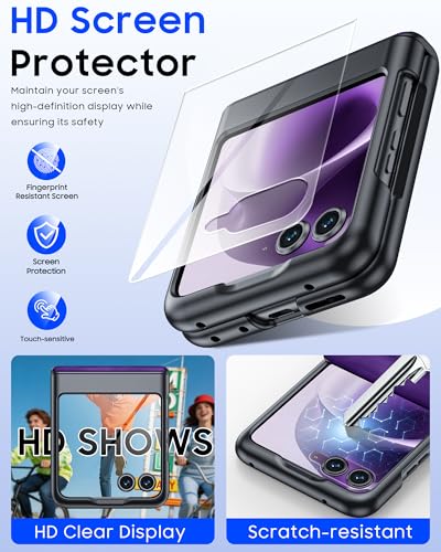 Image of for Motorola Razr 2026 Case with Hinge Protection & Built-in Outer Screen Protector, Ultra-Thin PU Leather Matte PC Shockproof Cover, Slim Protective Phone Case for Moto Razr 2026-Purple
