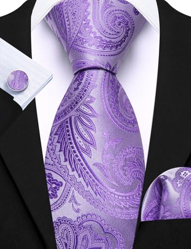 Image of Barry.Wang 6 PCS Men Ties Set Silk Business Fashion Woven Necktie Handkerchief Cufflinks Paisley Stripe Wedding Party