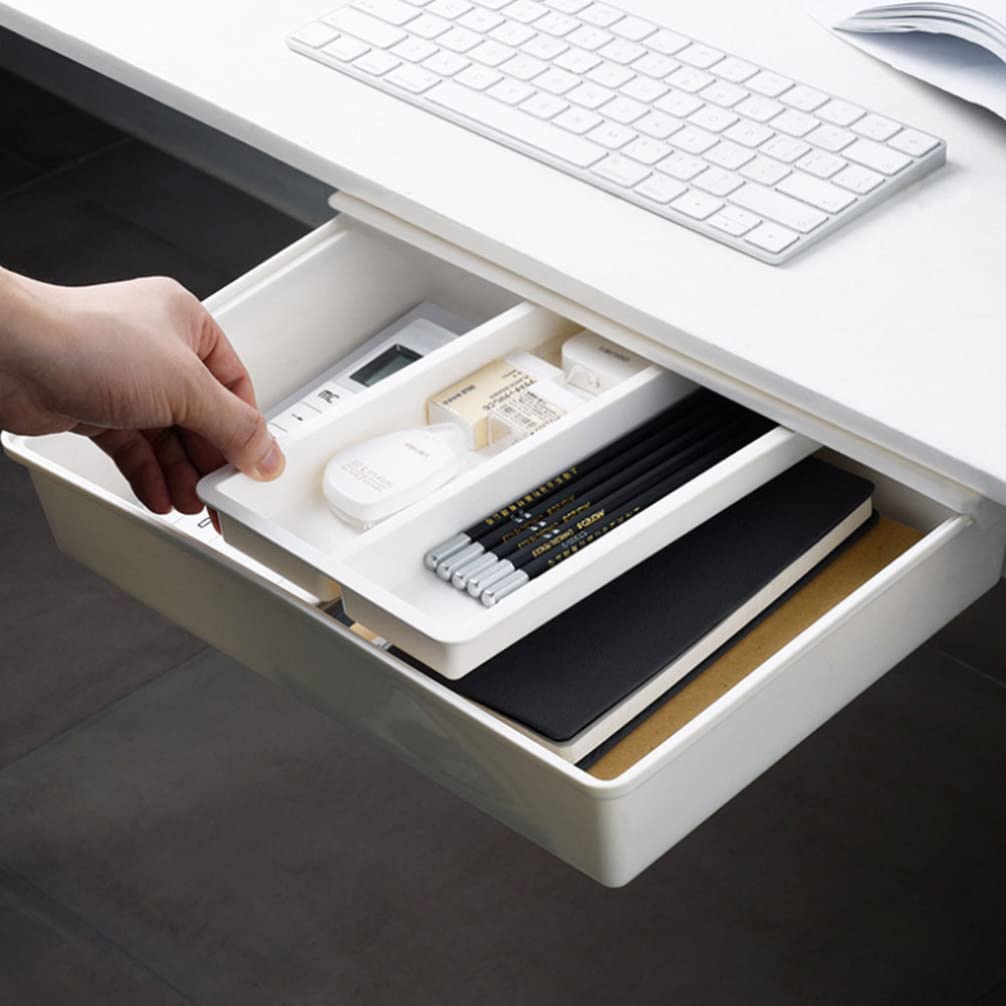 Zerodeko Organizzatore per Tavolo Separatore Attaccabile Sotto la Scrivania Box Porta Oggetti in Plastica Resistente Salvaspazio per Ufficio e Cucina