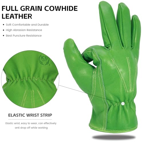 Image of Leather Work Gloves for Men & Women, Reinforced Durable Gardening Gloves,Cowhide Work Gloves,Puncture & Cut Resistant (Green, X-Large)