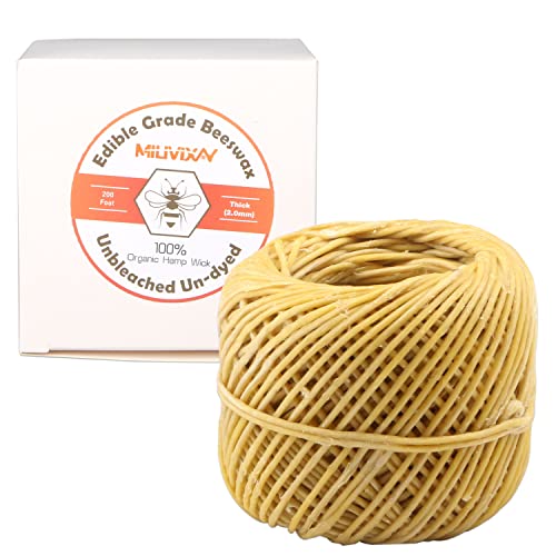 Milivixay Thick Hemp Wick With Natural Beeswax Coating, Edible Grade Beeswax, 200 Ft Spool, Thick Size (2.0Mm),Unbleached, Un-Dyed And 100% Organic, Perfect Alternative To Butane Lighters And Matches. #TOP17