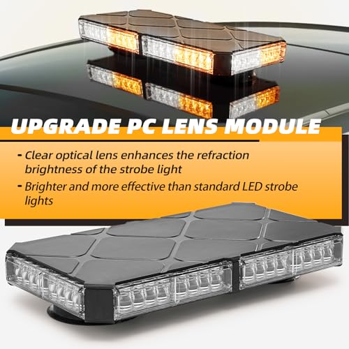 Image of Amber /White Rooftop Magnetic Strobe Lights for Trucks, Beacon Warning Caution Light for Vehicles Car