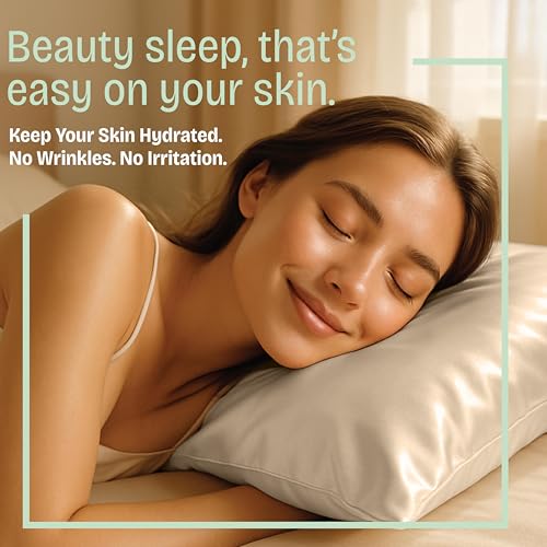 Image of BLISSFORD Satin Pillowcase with Zipper, for Hair and Skin Care, Feels Soft and Cool Like a Silk Pillowcase, Satin Pillow Cases 2 Pack, Slik Pillow Cover, Light Beige - Queen Size, Set of 2