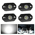 4WDKING White LED Rock Lights, 4 Pods IP68 Waterproof Underbody Glow Trail Rig Lamp LED Neon Lights for Truck Jeep Off Road Truck Car Boat ATV SUV Motorcycle