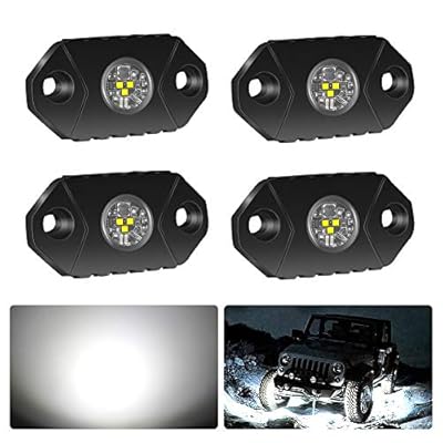 4WDKING White LED Rock Lights, 4 Pods IP68 Waterproof Underbody Glow Trail Rig Lamp LED Neon Lights for Truck Jeep Off Road Truck Car Boat ATV SUV Motorcycle