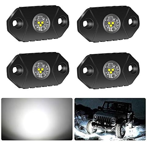 4WDKING White LED Rock Lights, 4 Pods IP68 Waterproof Underbody Glow Trail Rig Lamp LED Neon Lights for Truck Jeep Off Road Truck Car Boat ATV SUV Motorcycle Cover