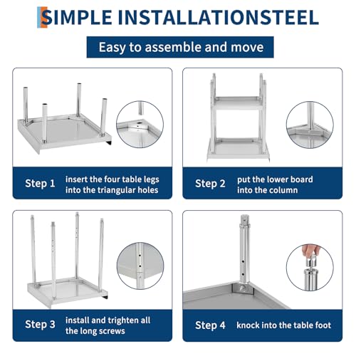 Image of GarveeTech 48x28x30 in Stainless Steel Equipment Grill Stand Table 400 LBS Capacity NSF Certified with Adjustable Legs, 2 in Edge Baffle, for Hotel, Home, Commercial Restaurant Kitchen