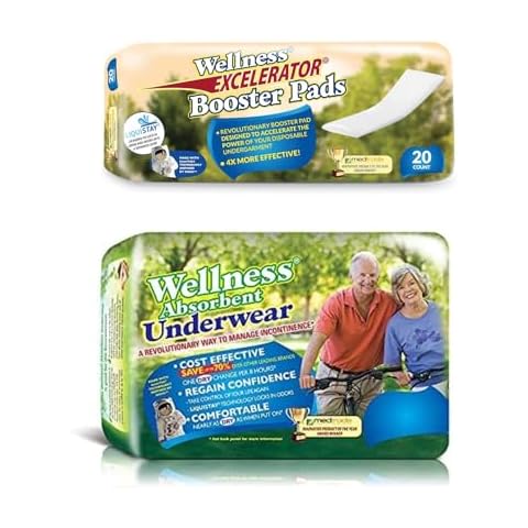 Unique Wellness-Absorbent Underwear (Pull-Ups) Size X-Large (40"–60" Waist) 12 Count with Excelerator® Booster Pads, 20 Count Cover