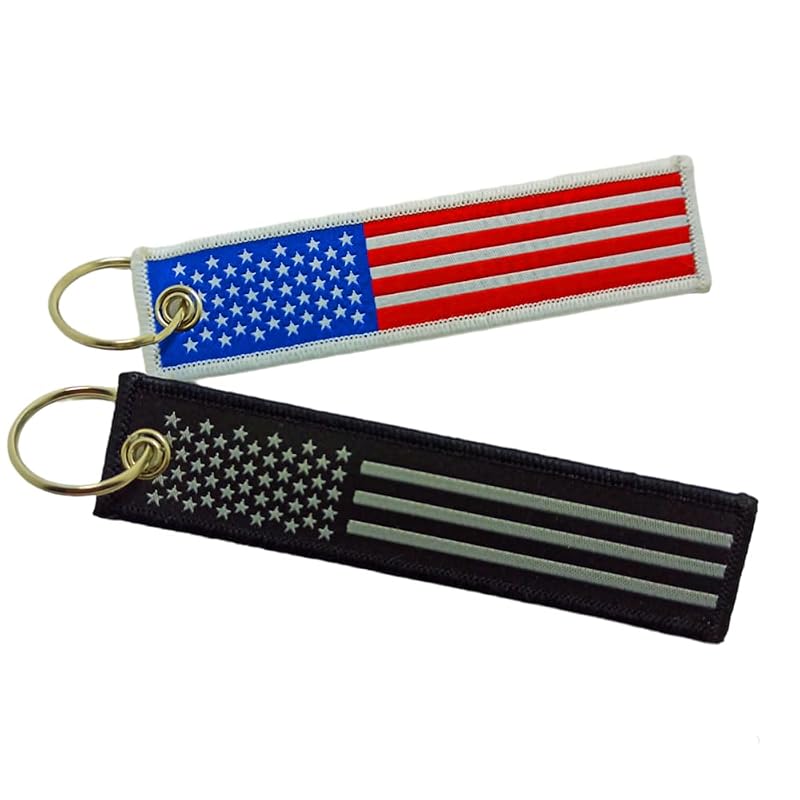 Kit com 2 Chaveiros de Bandeira dos Estados Unidos em Tecido Trançado, Cores Clássica e Monocromática, para Carros, Motos, Caminhões e Mochilas