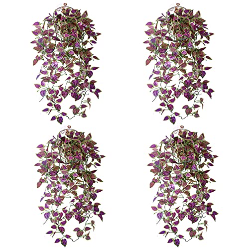 4PCS Perilla Leaves Artificial Hanging Plants, 3.44ft Fake Hanging Plant,