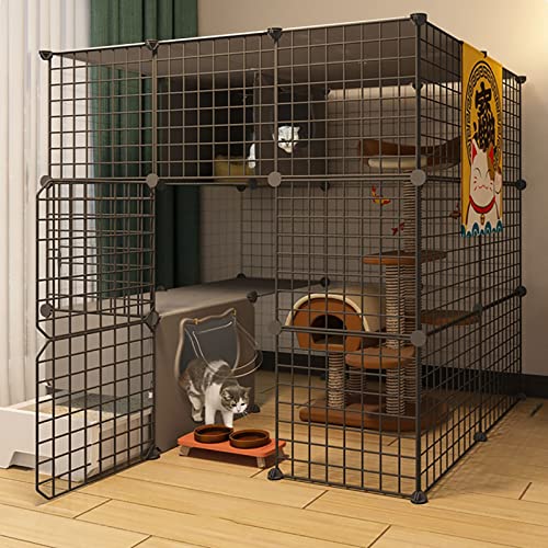 UQACHG Jaula Grande para Gatos - Recinto para Gatos, Perrera, Parque para Gatos, Jaula para Hurones De Interior, Perrera De Metal Desmontable para Interiores, Jaula,111x95x109cm