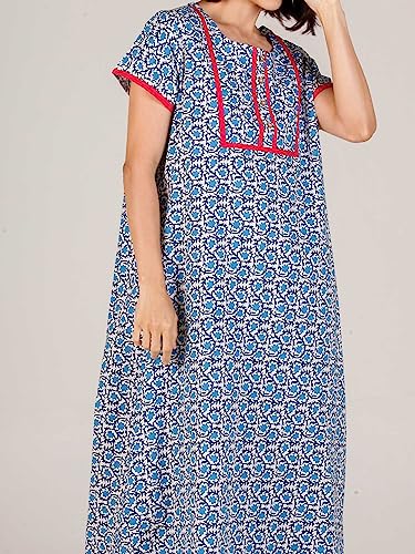 Image of Evolove Women's Cotton Long Maxi Night Gown Nighty Dress with Pocket & Stylish Button, Super Soft Comfortable (LNG-Button)