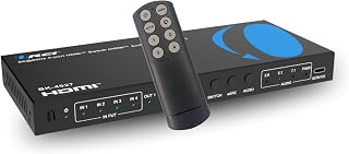 OREI 8K 4-Port HDMI Audio Extractor Switch 4x1 with eARC/ARC Support – 48Gbps HDMI 2.1, 4K@120Hz, Dolby Vision, Dolby Atmos, CEC, HDR10+, eARC to HDMI Output for AV Receiver, Remote Control – BK-4927