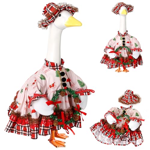 Aolamegs Christmas Porch Goose Outfits Cute Skirt Cap for 23 Goose Statue Funny Christmas Costume for Porch Lawn Patio Yard Outdoor Decoration