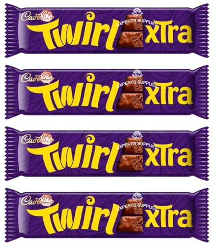 Image of New Cad Twirl Xtra Duo Chocolate Bar 54g & Twirl White Dipped Chocolate Bar 43g - 2 Milk Chocolate Fingers. For Kids - Stocking Fillers Suitable Of Vegetarian (x4, Twirl Xtra Duo Bar)