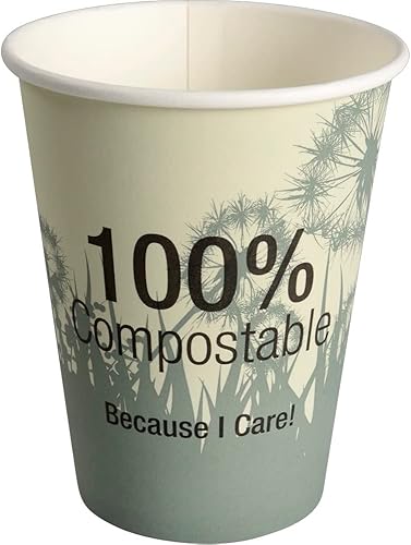 Abena Tazas de café de papel desechables 100% compostables CPLA para temperaturas más calientes, multicolor, 12 onzas  50 unidades