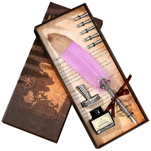 Sosoport Retro Dip Pen Set with 8pcs Vintage Quill Ink Pens Includes 5 Replaceable Nibs Ink Bottle for Calligraphy and Craft Writing Random Color