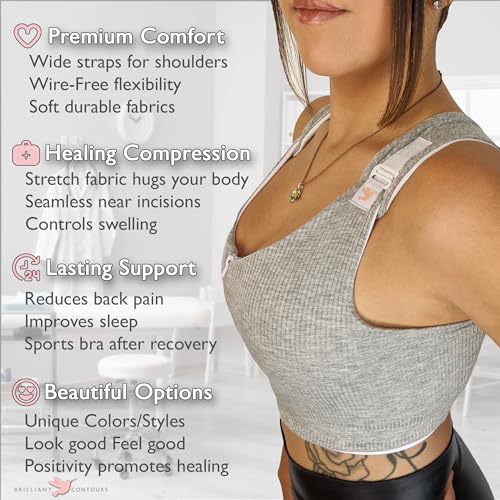 Post Surgical Comfort Compression Sports Bra: Soft Grey Butterfly3