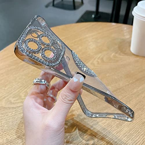 Changjia For Iphone 14 Pro Max Clear Glitter Case,Cute Bling Sparkle Shiny With Rhinestones Diamond Camera Protection Logo View Soft Plating Bumper Women Girls Case For Iphone 14 Pro Max 6.7" (Silver) #TOP4