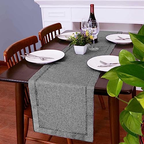 Grelucgo Double-hemstitched Solid Farmhouse Rustic Dark Gray Table Runner (14 x 48 inches) by Grelucgo - Image 5