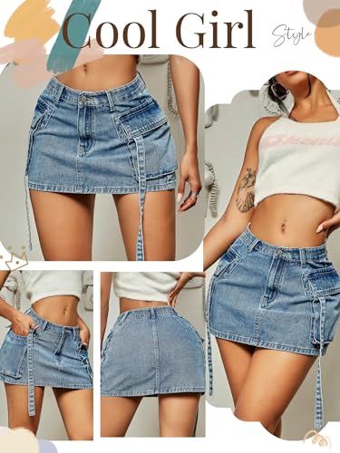 Cargo Skirt Women y2k Button Mini Jeans Skirt Denim Skirt with Pocket Low Waist - Image 3