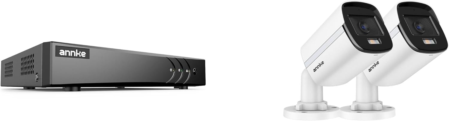 ANNKE 2MP Security Camera System with AI Human/Vehicle Detection, 8CH Hybrid 5-in-1 CCTV DVR for Surveillance Camera, 2X 3K Add-On Security Bullet Camera with Full Color Night Vision (No Hard Drive)