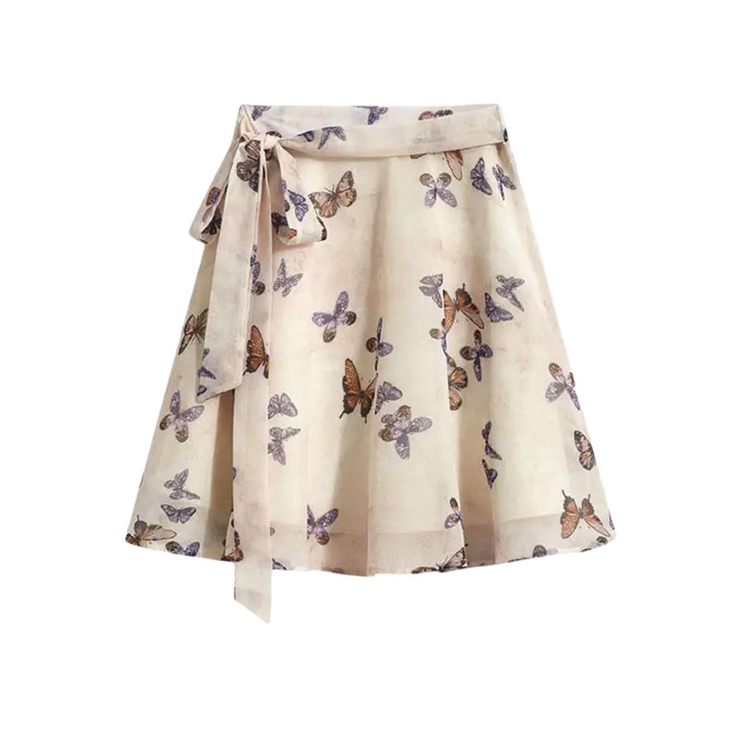 Gonna da donna con stampa floreale a trapezio a vita alta dolce abito da fata gonna corta in chiffon giovanile