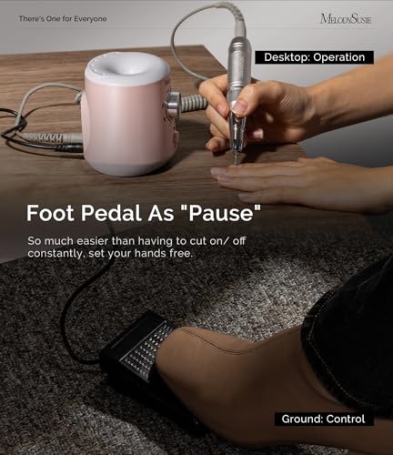 Image of MelodySusie Multifunctional Desktop Nail Drill with Foot Pedal, SC320I 30000RPM E-File with Bit Holders & Elegant Design for Manicure Trimming, Shaping & Gel Removal, Ideal for Nail Artists & Home Use