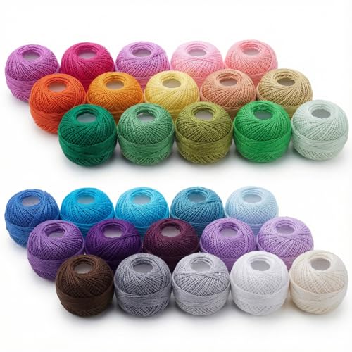 Maasechs 30 Pcs Size 8 Pearl Cotton Thread Balls Crochet Thread Set Soft Long Staple Mercerized 10 Grams for Crochet Cross Stitch Embroidery Friendship Bracelet DIY Craft (Rainbow Color)