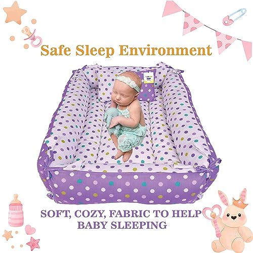 Image of Toddylon Baby Bed Bedding Set for New Born Baby | Bed Mattress | Mosquito Net | Neck | | Cotton | Travel Bed | Essentials | Toddlers | Infants | Baby Boy Girl (0-12 Months) Purple